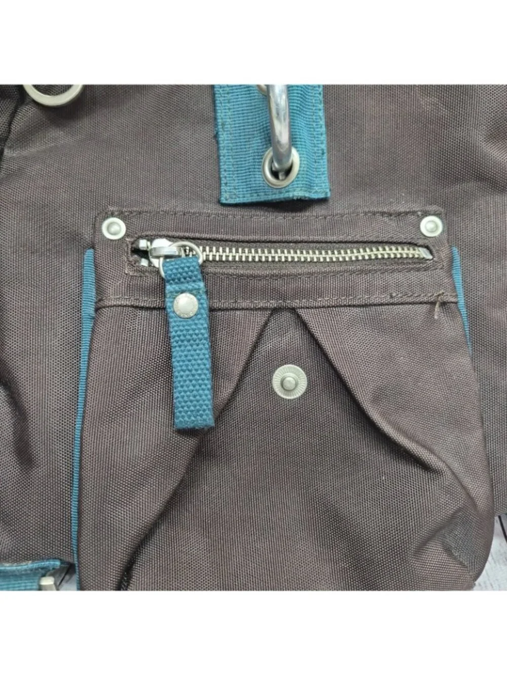 George Gina & Lucy Brown/Teal Satchel Top Handle Zip Bag‎ *No Strap